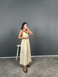 Tex Krem Askılı Astarlı Keten Elbise GausELBİSEGU008702