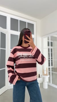 Pembe Şeritli Baskılı Sweatshirt GAUS-02121 GAUS-02311GAUSSWEATSHIRTGAUS-02311