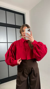 Kırmızı Yarasa Kol Crop Poplin Gömlek GAUS-01117GAUS القمصان GAUS-01117