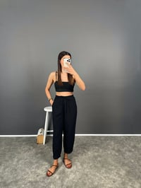 Lonsa Siyah Müslin Kumaş PantolonGausPANTOLONGU008343