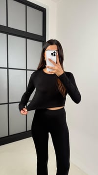 Siyah Bisiklet Yaka Bluz Beli Lastikli Pantolon İkili Yumuşak Likralı Takım GAUS-00111GAUSTAKIMGAUS-00111