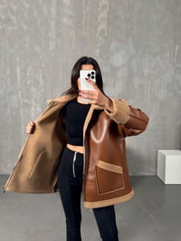 Melon Kahve Deri İçi Peluş Biker CeketGausCEKETGU00903921