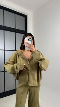 Haki Kapüşonlu Hırka Beli Lastikli Pantolon İkili Triko Takım GAUS-00564GAUSTAKIMGAUS-00564