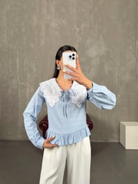 Mavi Yaka Fisto İşlemeli Pinterest Gömlek Gaus00108GausGÖMLEKGU1001238
