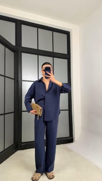 Lacivert MD Muadil Gömlek Beli Lastikli Pantolon Tencel Takım GAUS-01278GAUSSuitsGAUS-01278