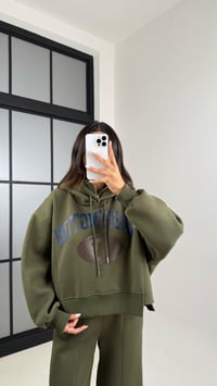 Haki Kapüşonlu Sweatshirt Beli Lastikli Pantolon 3 İplik Şardonlu Takım GAUS-00530GAUSTAKIMGAUS-00530