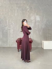 Daisy Mürdüm Önden Drape Detaylı Vatkalı Maxi ElbiseGausELBİSEGU100380