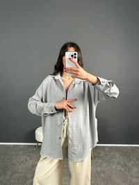 Daria Gri Keten Oversize GömlekGausGÖMLEKGU007107