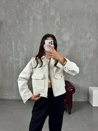 Ressa Beyaz Fermuarlı Astarlı Cepli Kaşe Muadil CeketGausCEKETGU00903784