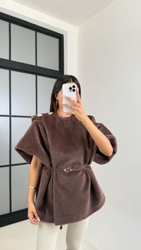 Kahve Kemerli Tasarım Kürklü Panço GAUS-00520GAUSYELEKGAUS-00520