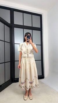 Taş Nakışlı Bluz Beli Lastikli Etek Yıkamalı Keten Takım GAUS-01365GAUSSuitsGAUS-01365
