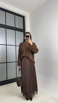 Kahve Dantel Detaylı Saten Etek GAUS-00999GAUSETEKGAUS-00999