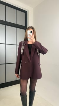 Mürdüm Astarlı Vatkalı Fular Detaylı Blazer Ceket GAUS-00976GAUSCEKETGAUS-00976