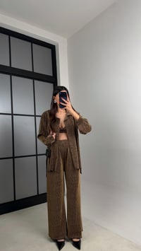 Altın Taş Detaylı Gömlek Crop Beli Lastikli Pantolon Tasarım Takım GAUS-00919GAUSTAKIMGAUS-00919