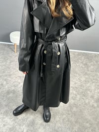 Siyah Premium Uzun Oversize Deri Ceket GausKABANGU002812