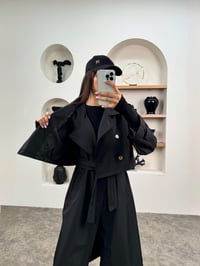 Espe Siyah Premium Astarlı İkili Sihirli TrençkotGausKABANGU0090343