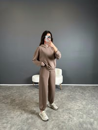 Emery Kahve Modal Kumaş Kapüşonlu Basic İkili TakımGausTAKIMGU004309