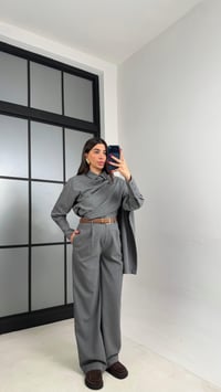 Gri Manşet Kol Yakası Şallı Gömlek Pantolon Muadil Takım GAUS-01053GAUSTAKIMGAUS-01053