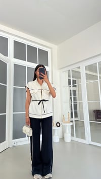 Ekru Kuşaklı Yelek Beli Lastikli Eşofman İkili Modal Takım GAUS-01827GAUSSuitsGAUS-01827