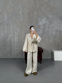 Taş Bağlamalı Keten Kimono Takım Gaus00034GausTAKIMGU1001071