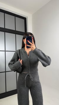 Antrasit Çift Fermuarlı Hırka Pantolon Triko Takım GAUS-00951GAUSTAKIMGAUS-00951