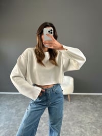 Beyaz Parlak Crop Şardonlu SweatGausTAKIMGU002847