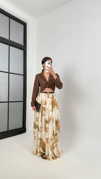 Taş Kahve Baskılı Maxi Boy Astarlı Şifon Etek Gaus00349GausETEKGU1001815