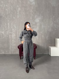 Setre Gri Yıkamalı Önden Fermuarlı Denim TulumGausTULUMGU10048