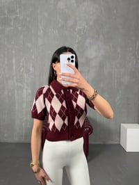 Bordo Baklava Desenli Yarım Kol Polo Yaka HırkaGausHIRKAGU100363