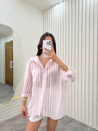 Pembe Çizgili Pamuk Karışımlı Kumaş Gömlek Gaus00324GausGÖMLEKGU1001751