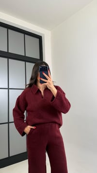 Bordo Polo Yaka Kazak Beli Lastikli Pantolon Triko Takım GAUS-00874GAUSSuitsGAUS-00874