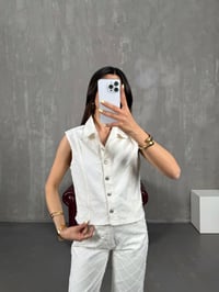 Beyaz Yelek Pantolon Tasarım Denim Takım Gaus00130GausTAKIMGU1001295