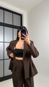 Kahve Vatkalı Astarlı Ceket Beli Lastikli Pantolon Premium Takım GAUS-00982GAUSTAKIMGAUS-00982