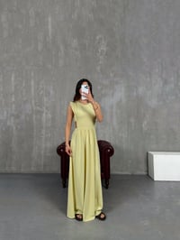 Sarı Yan Dekolteli Keten Elbise Gaus00255GausELBİSEGU1001594