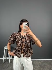 Leoparlı Bağlamalı Balon Kol Gömlek GausGÖMLEKGU008339