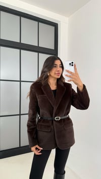 Acı Kahve Astarlı Kemerli Peluş Tüylü Ceket GAUS-00131GAUSJacketsGAUS-00131