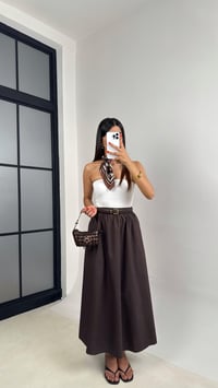 Acı Kahve Beli Lastikli Cepli Poplin Etek GAUS-0041GAUSETEKGAUS-0041