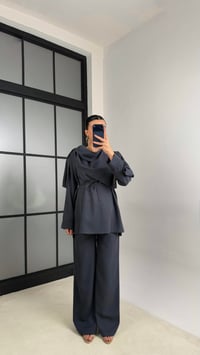Antrasit Şal Detaylı Belden Kuşaklı Beli Lastikli İthal Kumaş İkili Takım GAUS-01154GAUSSuitsGAUS-01154