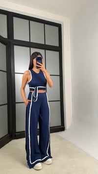 Lacivert Bağlama Detaylı Bluz Beli Lastikli Pantolon Biyeli Modal Takım GAUS-01473GAUSSuitsGAUS-01473