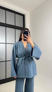 Mavi Kuşaklı Hırka Beli Lastikli Pantolon Triko Takım GAUS-00848GAUSTAKIMGAUS-00848