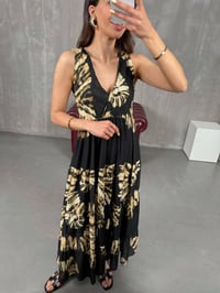 Siyah Leopar Desenli Beli Lastikli Elbise Gaus00113GausELBİSEGU1001247