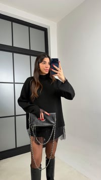 Siyah Dantel Detaylı Triko Kazak GAUS-01055GAUSKAZAKGAUS-01055