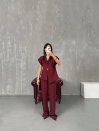 Jasmin Bordo Premium Asimetrik Yelekli TakımGausTAKIMGU100345