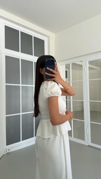 Ekru Gold Düğme Detaylı Peplum Bluz Beli Lastikli Şalvar Pantolon İkili Modal Takım GAUS-01673GAUSTAKIMGAUS-01673