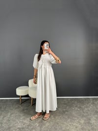 Dimitra Beyaz Önden Bağlamalı Balon Kol Elbise GausELBİSEGU008022