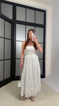 Beyaz Beli Lastikli Nakış Detaylı Astarlı Etek GAUS-01242GAUSETEKGAUS-01242