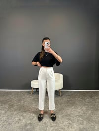 Beyaz Havuç Kesim Kemersiz Pantolon GausPANTOLONGU004451