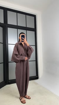 Kahve MD Muadil Gömlek Beli Lastikli Şalvar Pantolon Tencel Takım GAUS-01500GAUSTAKIMGAUS-01500