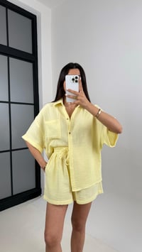 Sarı Cepli Gömlek Beli Lastikli Şort Müslin Takım Gaus00445GausTAKIMGU1002037