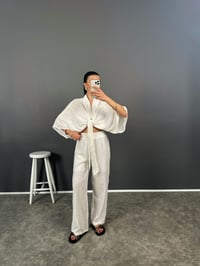 Trudy Beyaz Premium Astarlı Keten Takım GausTAKIMGU008194